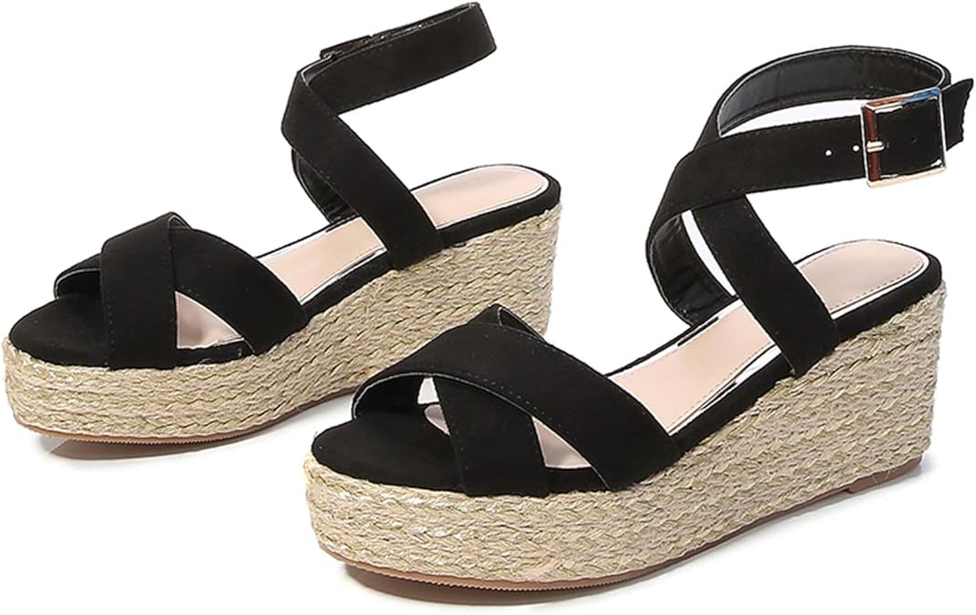 Amazon.com | Erocalli Wedges Platform Espadrille Sandals for Women Open Toe Cross Strappy Summer 