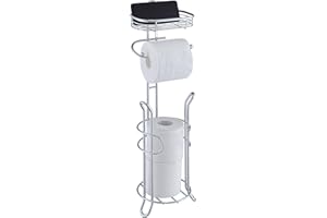 SunnyPoint Bathroom Heavyweight Toilet Tissue Paper Roll Storage Holder Stand with Reserve and Shelve, The Reserve Area Has Enough Space to Store Mega Rolls. (Chrome)