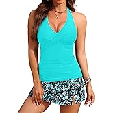 Aqua Eve Tankini with Skirt Tummy Control Tankini Swimsuits for Women 2 Piece Bathing Suit 2025 Swimwear with Pocket