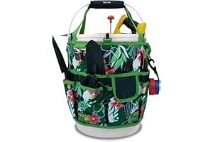 KUNN Bucket Tool Organizer 5 Gallon 18-Pocket Gardening Tool Bag with Hangable Handle | Garden Caddy & Bucket Accessory, Green