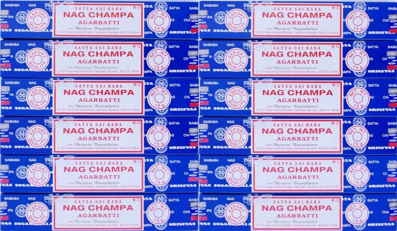 Satya Satya Nag Champa Incense Sticks, Wood, Floral, 15g x 12 packs = 144 sticks, Blue