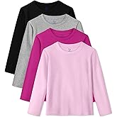 HoeVou 4 Pack Girls Long Sleeve Shirts Soft Cotton Long-Sleeve T-Shirts Tagless Basic Tees for Teen Girls Youth