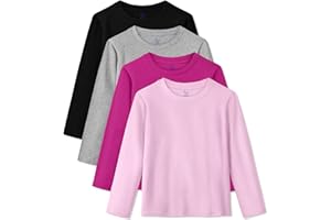 HoeVou 4 Pack Girls Long Sleeve Shirts Soft Cotton Long-Sleeve T-Shirts Tagless Basic Tees for Teen Girls Youth
