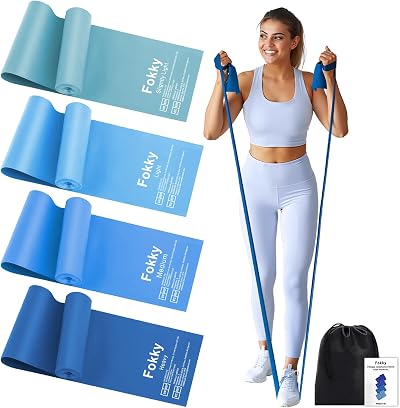 Fokky Resistance Bands 2M Set with 4 Levels 10–35lb Yoga Pilates Physio