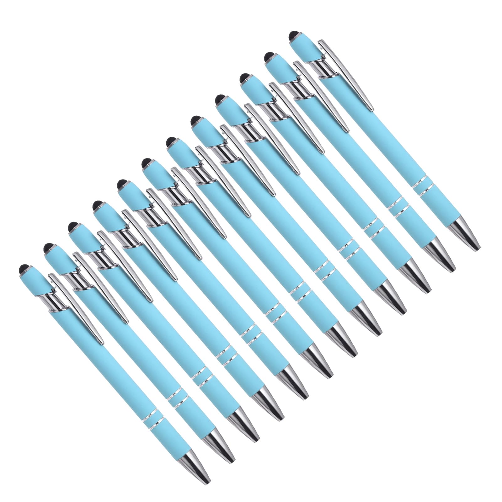 YOKIVE 12 Pcs Ballpoint Pen with Stylus Tip, 2 in 1 Black Ink Metal Stylus Pen 1.0mm Medium Point Style 1, Great for Touch Screens, Office (Light Blue)