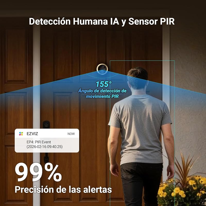EP4 4K WiFi Digital Peephole para porta, ecrã tátil a cores de 5,5", campainha de vídeo sem fios, reconhecimento facial por IA, 7100 mAh, deteção PIR, áudio bidirecional, privacidade protegida, ouro