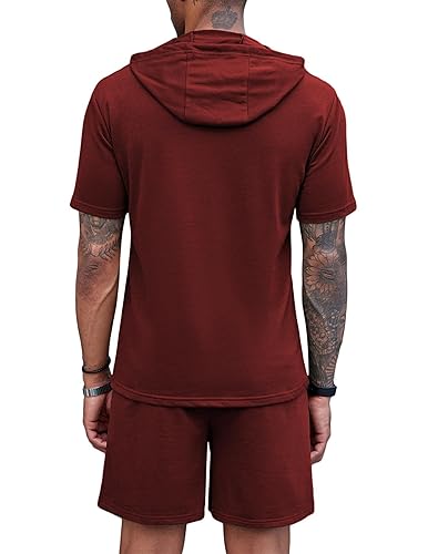COOFANDY Men's Hoodie Short Sets Piece Short Sleeve Hooded T