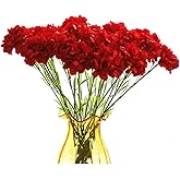 20 inch Bouquets 10 Stem Carnations,Outdoor UV Resistant No Fade Artificial Flower,Carnation Silk Petals Fake Flowers Forever Plants for Photo Props Home Party and Wedding Decor (Red)