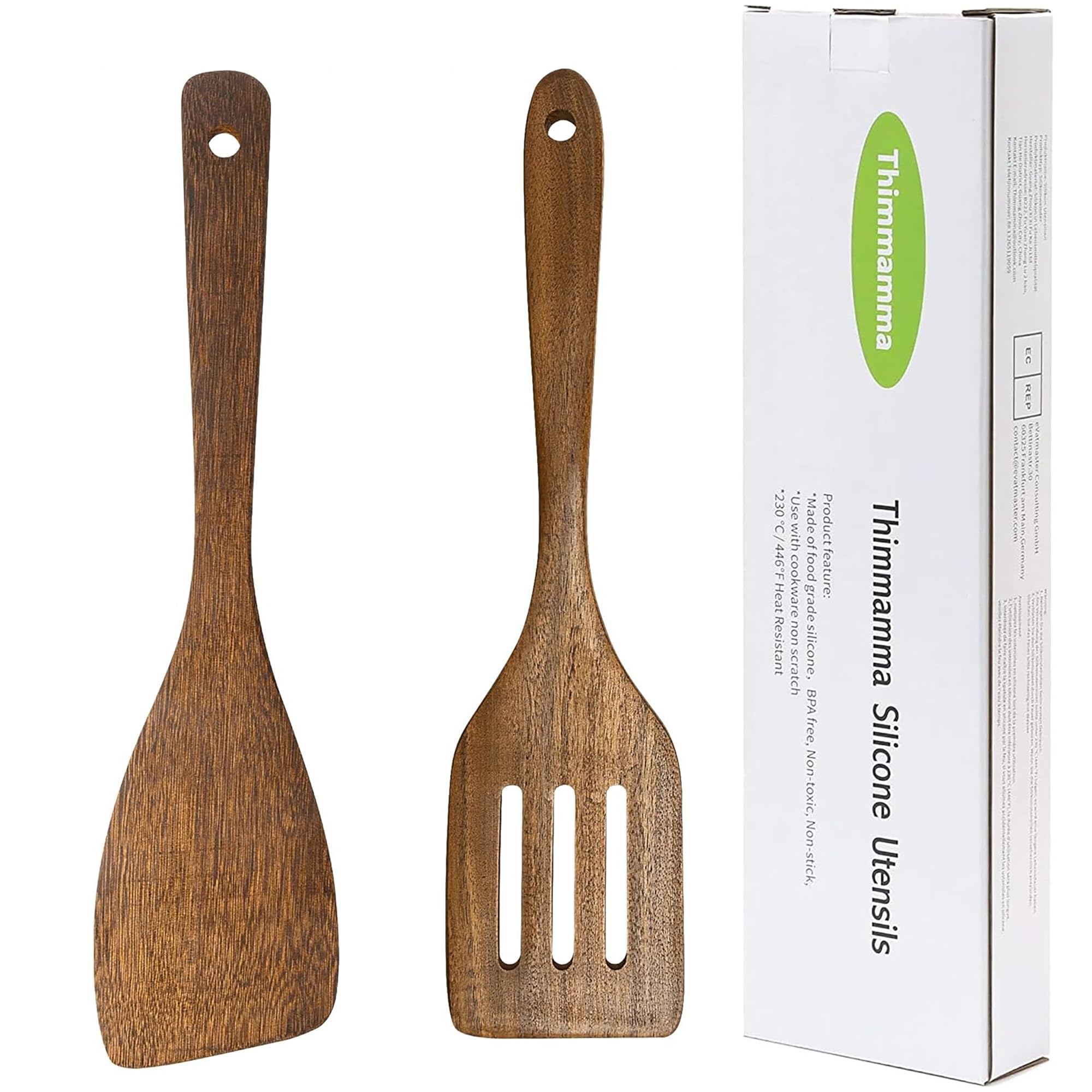 Photo 1 of Wooden Spatula Nonstick Turner Acacia Wood, 12" Long Handle Flat Frying Spatulas Handmade for Kitchen Gifts, Ideal Cookware Utensils for Cooking Eggs, Fish, Pancakes, 2 Pack