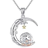 YAFEINI Moon Animal Necklace S925 Sterling Silver Owl/Fox/Red Panda/Possum/Snake/Dachshund Pendant Necklace Animal Jewelry Gifts for Women Mom Wife