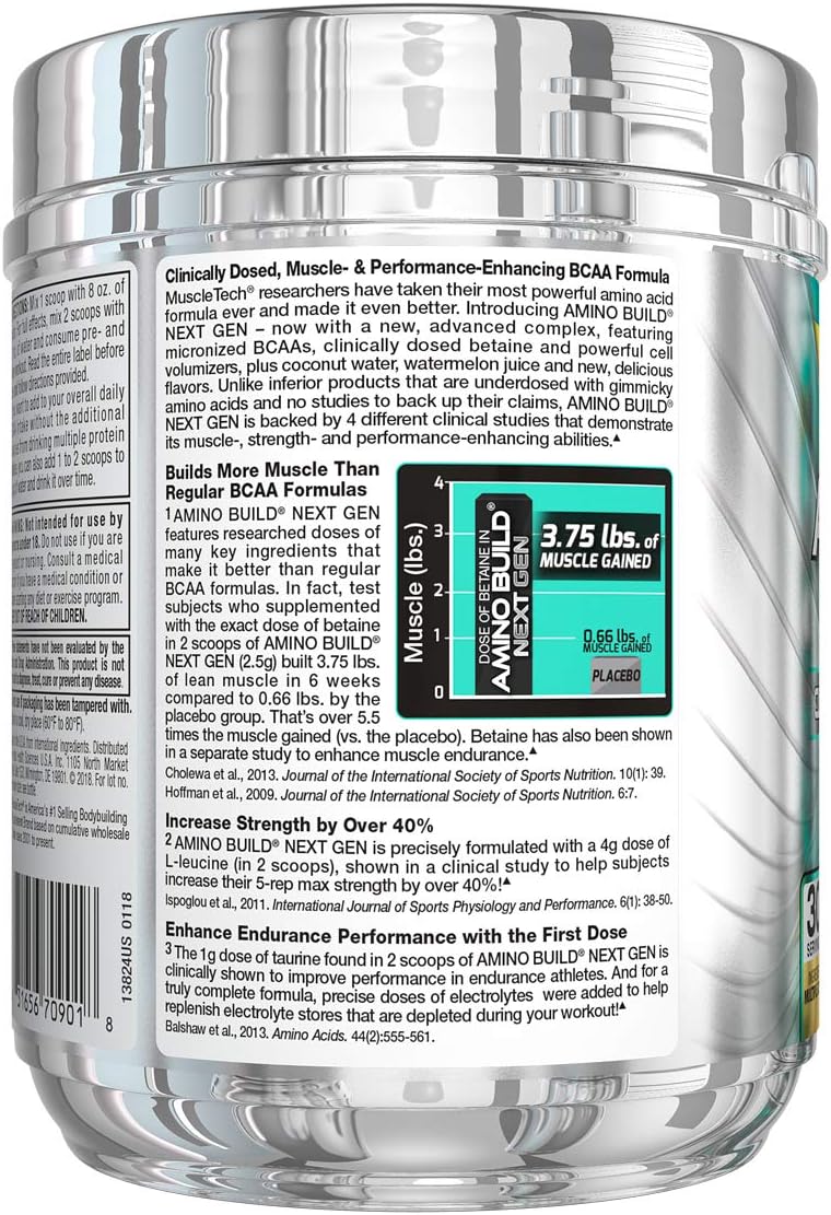 BCAA Amino Acids + Electrolyte Powder | MuscleTech Amino Build | 7g of BCAAs + Electrolytes | Support Muscle Recovery, Build Lean Muscle & Boost Endurance | Icy Rocket Freeze (30 Servings): Health & Personal Care