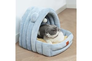 CATISM Cat Bed for Indoor Cats, Cat Cave with Reversible Cushion Pillow for All Season, Cat Beds for Indoor Cats, Kitty and Small Dogs, Soft Premium Cotton Cat Bed with Anti-Slip Bottom