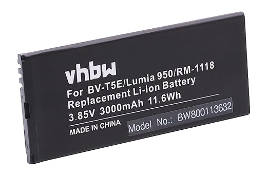 vhbw Li-Ion Akku 3000mAh (3.85V) für Handy Smartphone Telefon Microsoft/Nokia Lumia 940, 940 XL, 950, Dual SIM, RM-110, RM-11