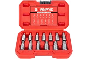 BORNPYE 13 PCS Screw Extractor Set, Hex Head Multi-Spline Easy Out Bolt Extractor Kit Stripped Allen Screw Removal Tool Chrome Molybdenum Alloy Steel Remover Tool for Broken Rounded Rusted Bolts Screws Nuts