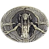 Fachoice Indian Chief Warrior Eagle Belt Buckle, Multicolor, Zinc, 3.5 inches x 3, Western, Vintage