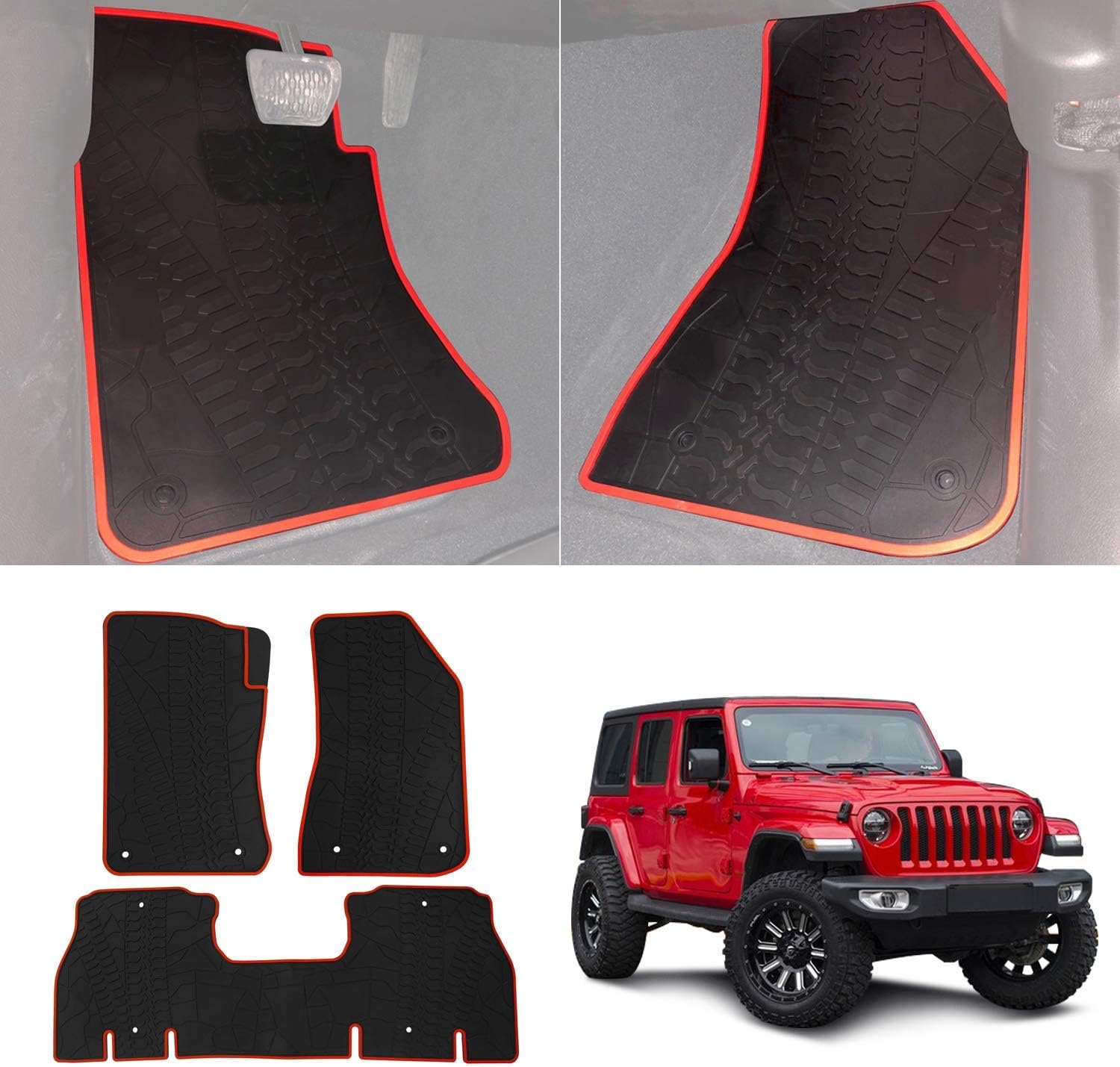 iallauto Compatible for Jeep Wrangler JL 2018 Heavy Duty Rubber Front & Rear Floor Mats Liners Vehicle All Weather Guard Black Carpet