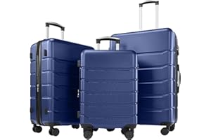 OLIXIS 3-Piece Luggage Set, 20/24/28 Inch Hardside Suitcases with Spinner Wheels, Lightweight ABS Hard Shell Travel Luggage, TSA Approved Lock, Expandable Carry-On & Checked Luggage–Blue