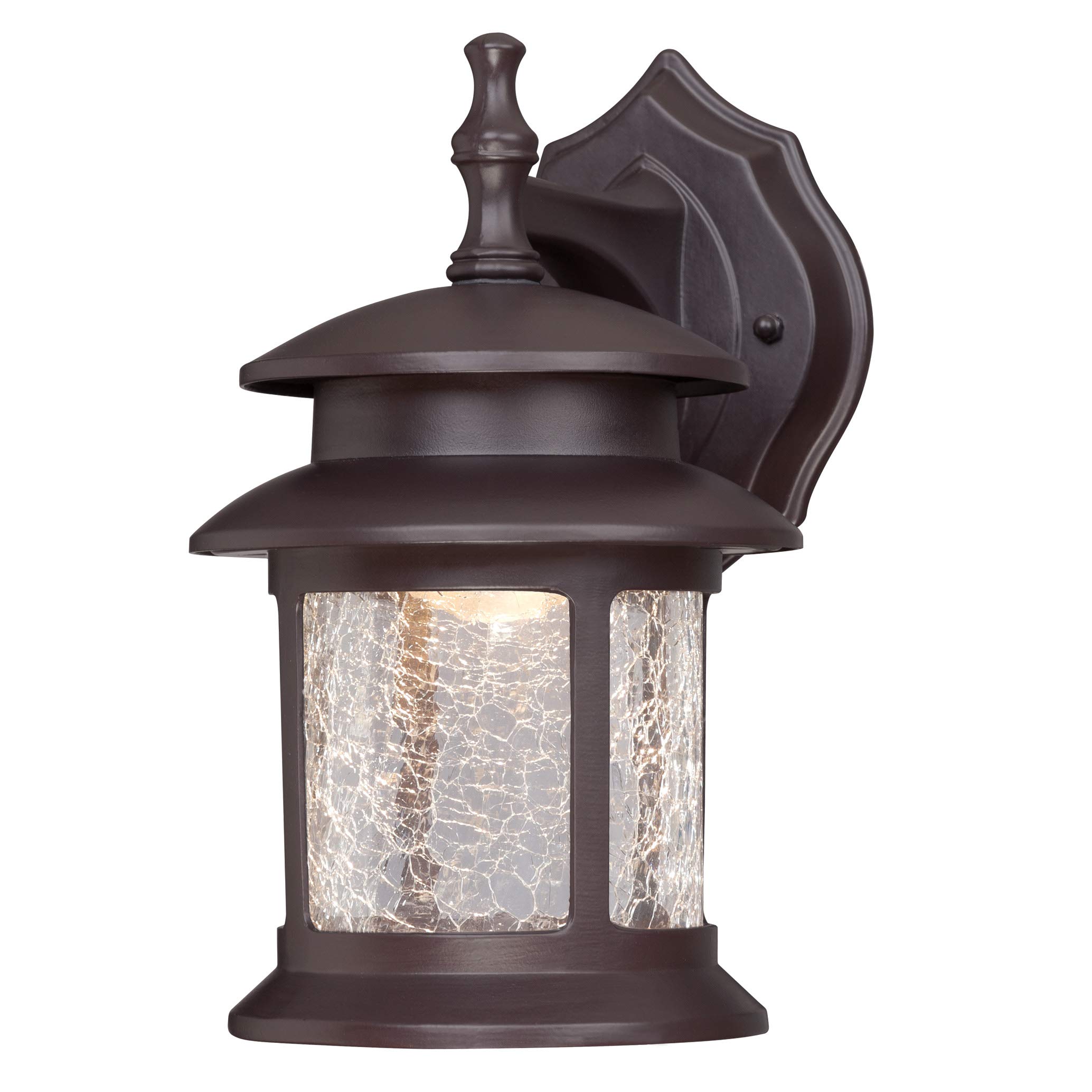 64003 One-Light Dimmable LED Outdoor Wall Fixture, Oil Rubbed Bronze Finish with Clear Crackle Glass