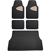 FH Group Premium Liners Tall Channel Trimmable All Weather Rubber Full Set Car Floor Mats (Beige) w. Trimmable All-Season Cargo Liner (Black) - Universal Fit for Cars Trucks and SUVs