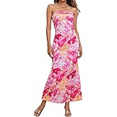 OYOANGLE Women's Floral Print Sleeveless Strapless Draped Backless Bodycon Summer Maxi Tube Dress