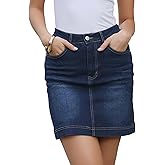 Allegra K Denim Skirt for Women's Casual High Waisted Jean Skirt with Pockets