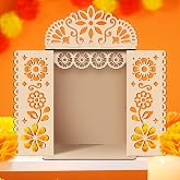 DoubleFill 1 Pcs Day of the Dead Ofrenda Altar Wooden Box,Classic Style | Dia De Los Muertos Shrine Decor, Memorial Picture Frame for Loved Ones, Laser Cut Floral Design, Altar Ofrenda Supplies