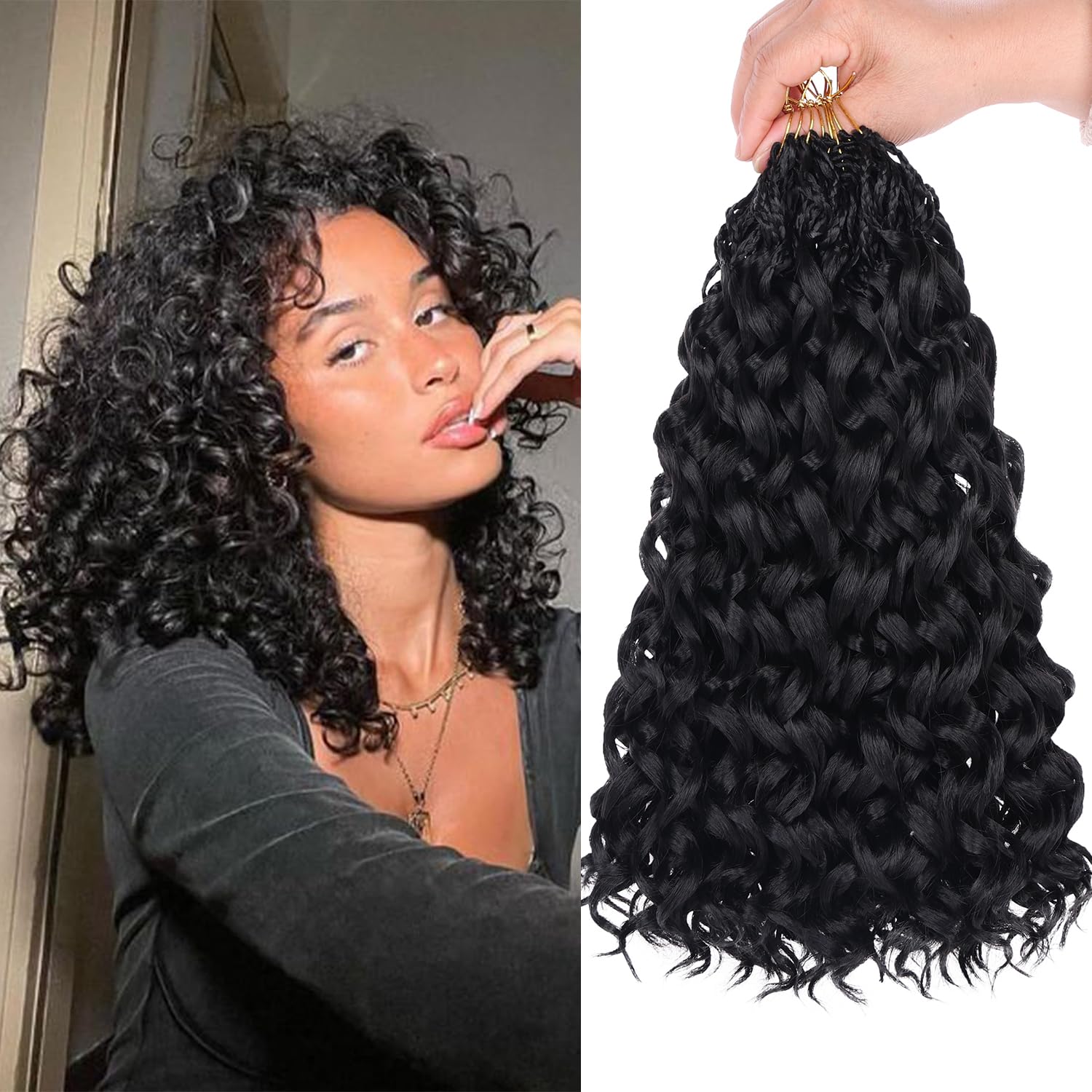 Mscat Gogo Curl Crochet Hair 14 Inch 8 Packs Black Ocean Wave Crochet Hair Pre Looped Deep Twist Goddess Box Braids Short Curly Water Wave Synthetic Braiding Hair for Women Girl Kids(8 Packs, 1B#)