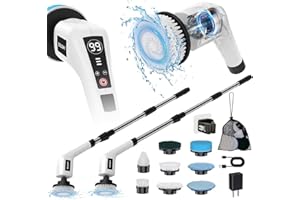 SOUSKY Cordless Electric Spin Scrubber, Shower Scrubber Cleaning Brush for Home, 420RPM/Mins-8 in 1 Replaceable Brush Heads-140Mins Work Time, 3 Adjustable Size, 3 Speeds for Bathroom Shower Bathtub Floor