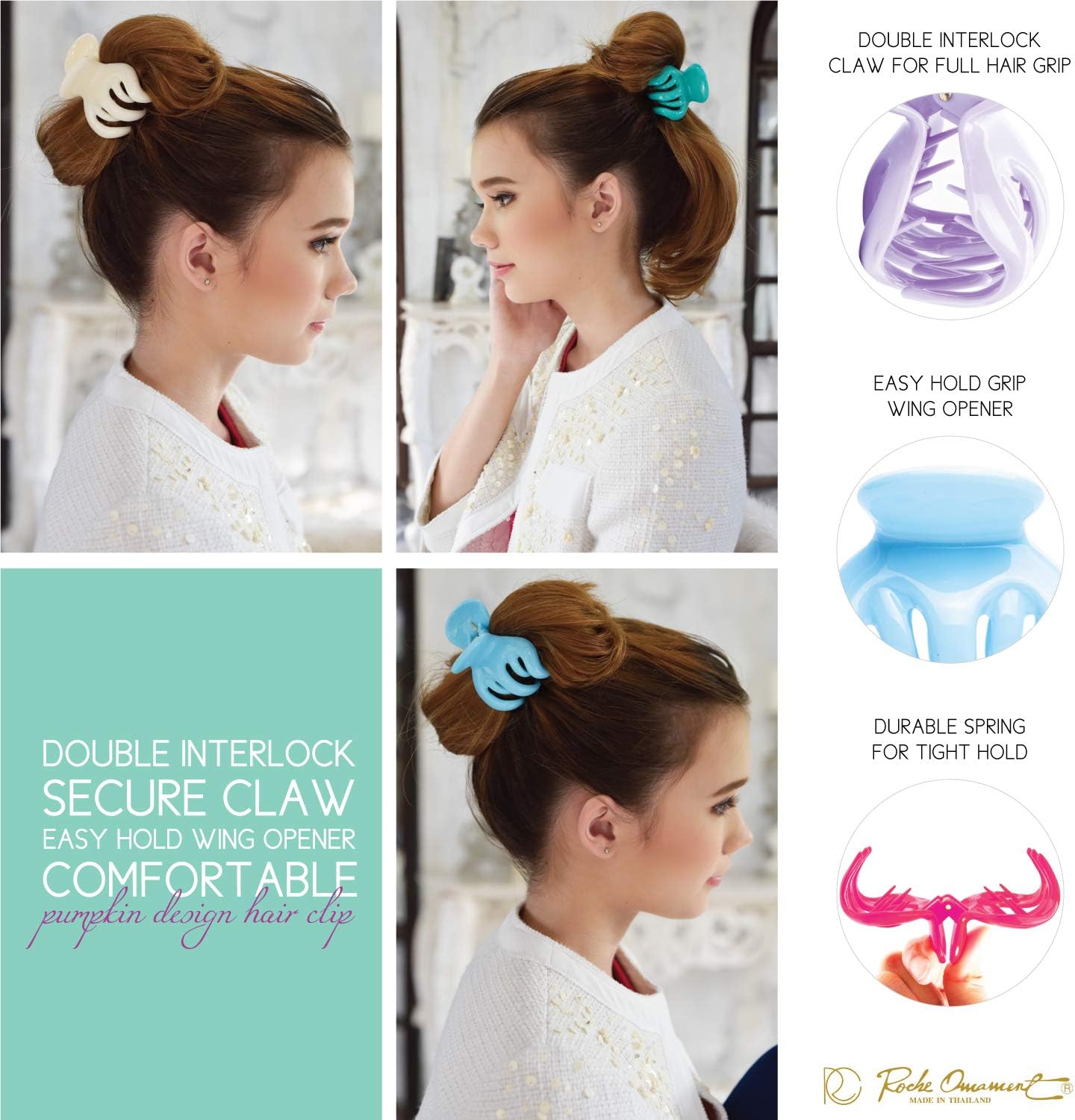 RC ROCHE 6 Pcs Octopus Hair Claw Clip for Women Thick Hair Round Jaw Pumpkin Jumbo Extra Big Cute Slip Secure Grip Strong Classic Clamp - Image 3
