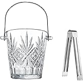 Clear Glass Ice Bucket with Ice Tong and Handle 33.8 oz Crystal Ice Cube Busket Cocktail Bar Champagne Bucket for Parties Wine Accessory