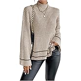 SweatyRocks Women's Long Sleeve High Neck Sweater Casual Loose Sweater Split Ribbed Knit Pullover Tops