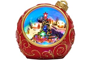 COZY-PAVILION 6.3" Animated Musical Christmas Village Figurines with Rotating Train and Lights, Auto 6H Timer and Volume Control, USB-C/Battery Powered Christmas Decorations for Table Decor Xmas Gift