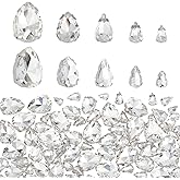 OLYCRAFT 100pcs Sew On Rhinestones Teardrop Sewing Clear Glass with Platinum Plated Prongs Cup Mixed Size Flatback Claw Rhinestones for Jewelry, Costume, Dress and Shoes
