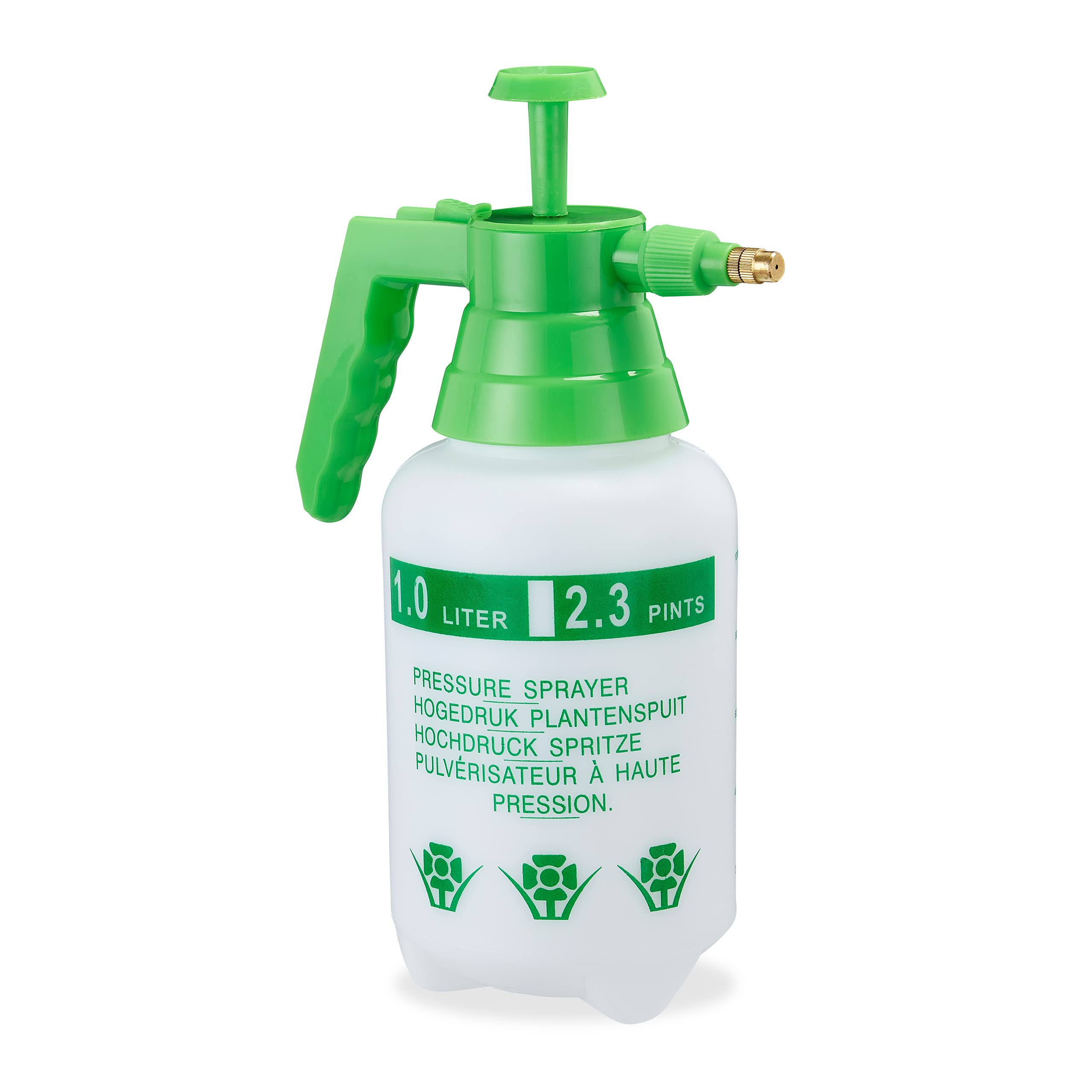 Relaxdays Pressure Pump Garden Sprayer, Adjustable Brass Nozzle, Watering Can, Pest Control, 1L Capacity, Green