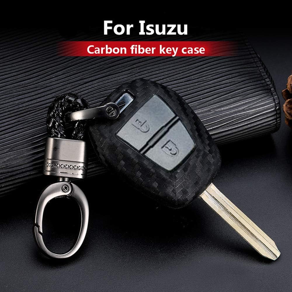 QCFSXWDDX Silica gel Carbon fiber Car Key Cover FOB Case fit, for Isuzu DMAX MUX Truck 2 Buttons Remote Accessories Keychain Holder Keyring