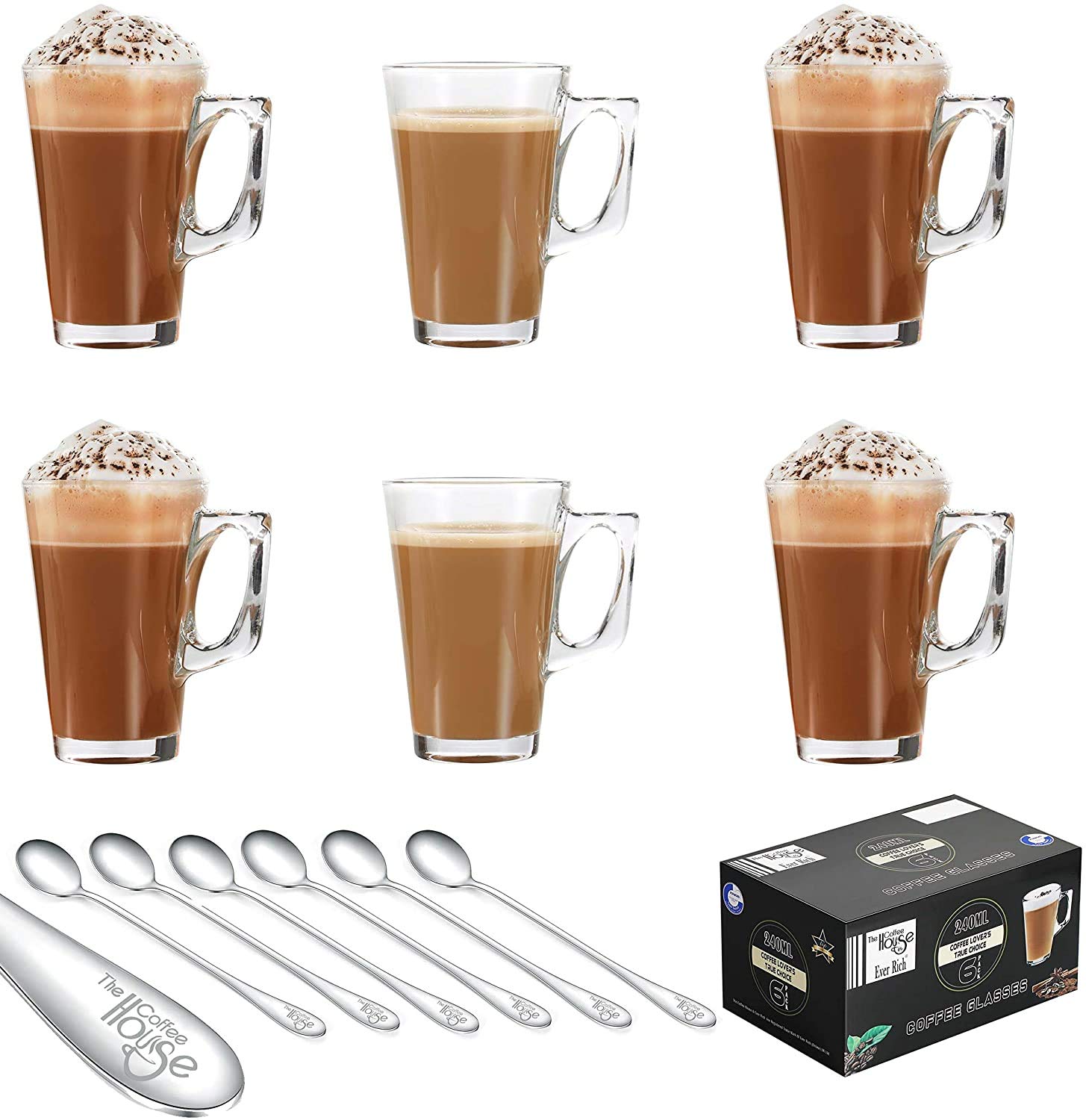 Ever Rich ® Glass Coffee Cup for Tea Cup 240 ml (for Tassimo and Dolce Gusto) (240 ml + Spoon)
