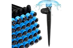 RedChili 50 Pieces Drip Emitters for 1/4" Drip Irrigation Tubing, Adjustable 360 Degree Vortex Drip Emitters with Stake 360° Full Circle Fan Shape Pattern Garden Irrigation Micro Drippers