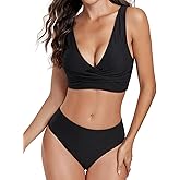 SWBALLETTO Women's Deep V Low Rise Bikini with Adjustable Straps Two Piece Swimsuit for Beach Pool and Summer Vacations