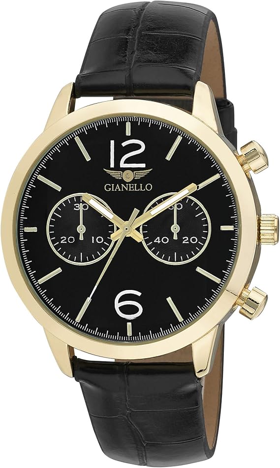 Gianello Mens GNL7719YG Gold Aligator Strap 42mm Bracelet Watch