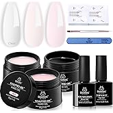 Beetles Builder Gel for Nails-3 Colors 9 in 1 Nail Extension Sculpting Building Clear Nude Pink Hard Gel Kit with Base Top Coat for Pros Women,UV & LED Lamp Cured Needed