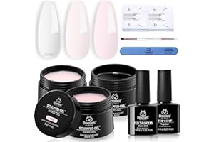 BEETLES GEL POLISH Beetles Builder Gel for Nails-3 Colors 9 in 1 Nail Extension Sculpting Building Clear Nude Pink Hard Gel Kit with Base Top Coat for Pros Women,UV & LED Lamp Cured Needed