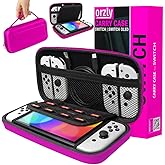 Orzly Carrying case for Nintendo Switch OLED and Switch Console - Pink Protective Hard Portable Travel case Shell Pouch for N