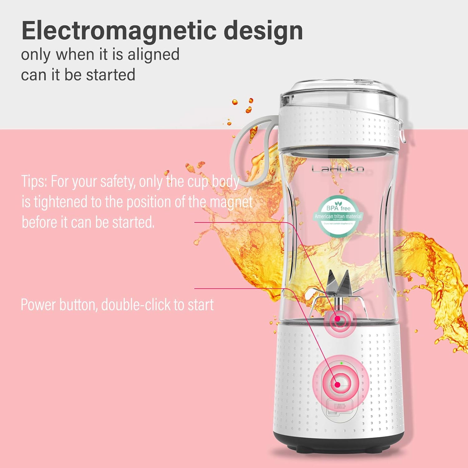 LaHuko Blender Portable Blender Personal Size Blender Juicer Cup for Juice Crushed-ice Smoothie Shake with Six Blades, 4000mAh USB Rechargeable, Blender for Outdoor Picnic Travel Gym: Kitchen & Dining
