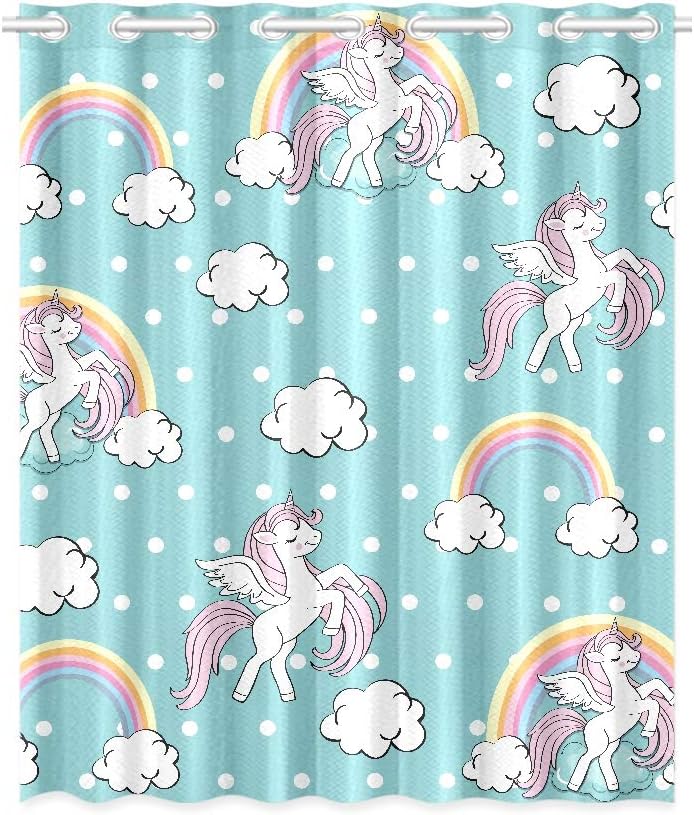 VNASKL Long Living Room Curtains Beautiful Unicorn On Blue