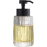 Ekirlin Foaming Glass Soap Dispenser with Rust Proof Stainless Steel Pump, 12 OZ Refillable Kitchen Soap Dispenser with Vertical Stripe, Hand soap Dispenser for Dish Soap, Bathroom Soap (Clear)