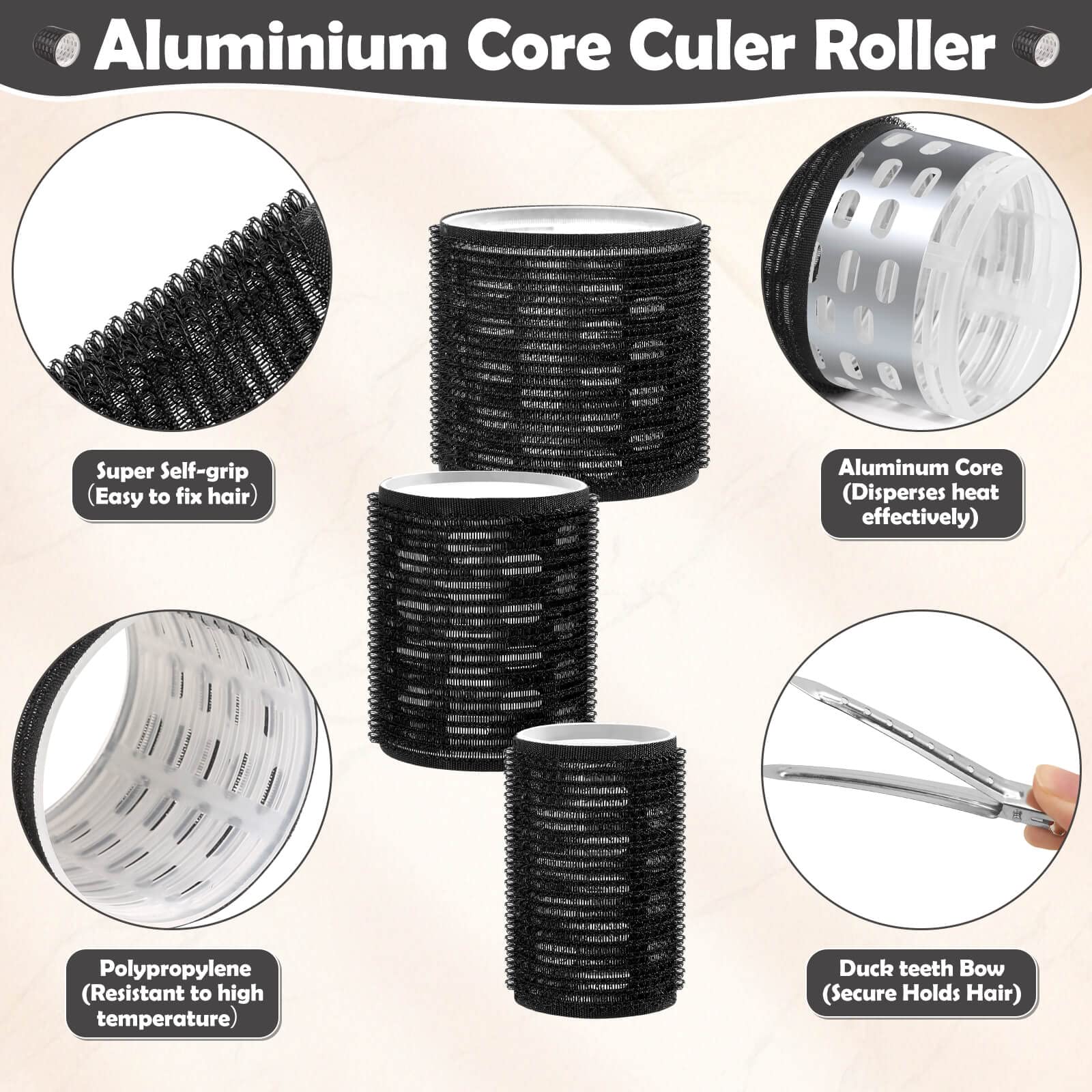 Thermal Rollers for Hair, 24PCS Jumbo Rollers Hair Curlers with Clips, Large Roller with 63mm 48mm 36mm Self Grip Thermal Hair Roller for Long Medium Short Hairs Volume