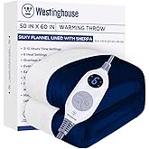 Westinghouse Heated Throw Blanket, Electric Blanket Throw with 6 Heating Levels and 2-10 Hours Time Settings, Flannel to Sherpa Super Cozy Heated Blanket Machine Washable, 50x60 inch, Navy