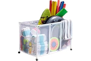 Essentially Yours Pool Noodles Holder, Toys, Balls and Floats Equipment Mesh Rolling Storage Organizer Bin, Kids Height, Large, (43" W x 25" L x 28" H), White Style 563009