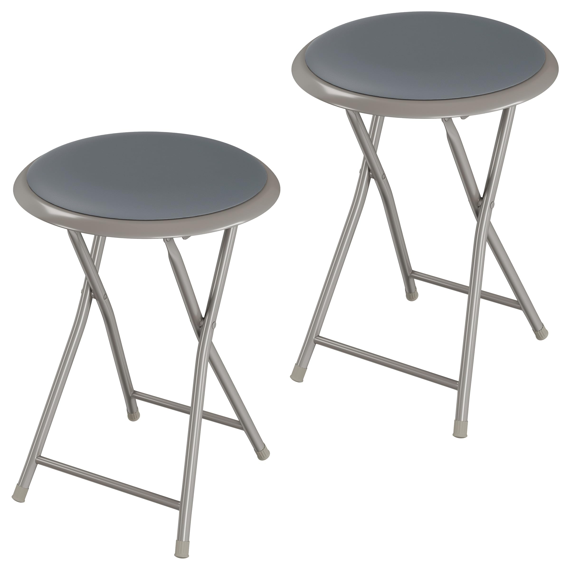 Folding Bar Stools - Set of 2 Heavy-Duty 18-Inch Stool - 225lb Capacity and Padded Seats for Dorm, Recreation or Game Room by Lavish Home (Gray) Image