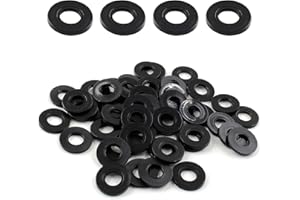 Qjaiune 50 Pack M8 Nylon Washers Black Flat Washer, 8mm ID 19mm OD 2mm Thickness Faucet Plastic Gasket, Metric Nylon Gasket Sealing Washer Spacer Flat Hose Washer for Water Pipe Water Hose